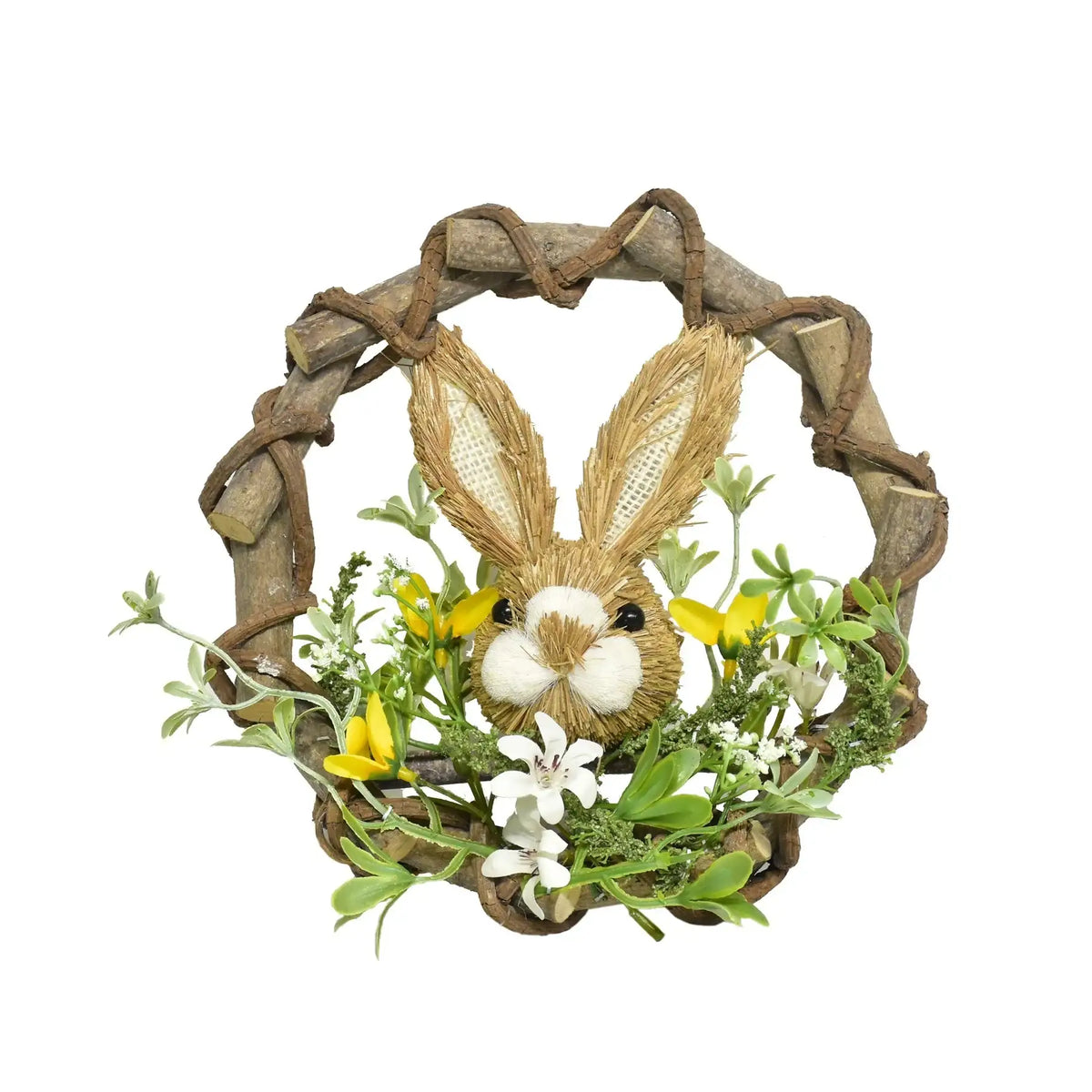Easter Wreath with Bunny Face and Flowers
