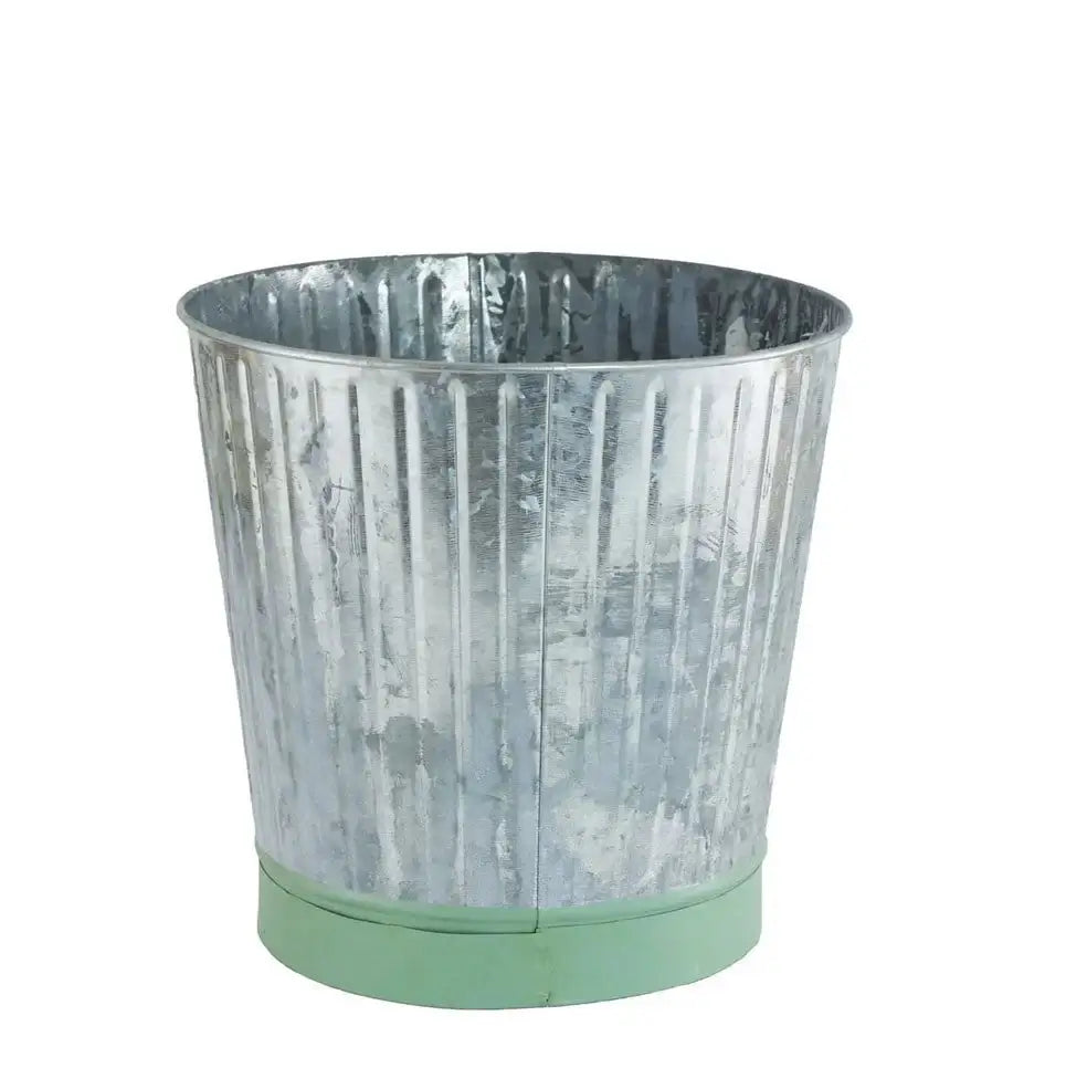 Whitewash Zinc Bucket with Green Base