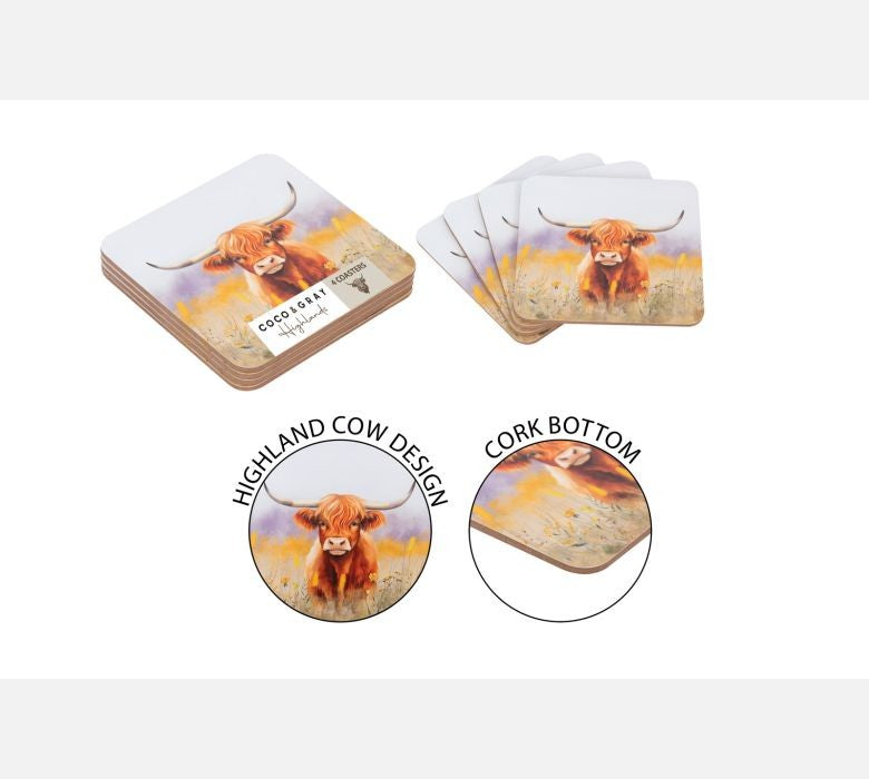 Discover the Highland Cow Coasters (Pack of 4) at Bristow Direct