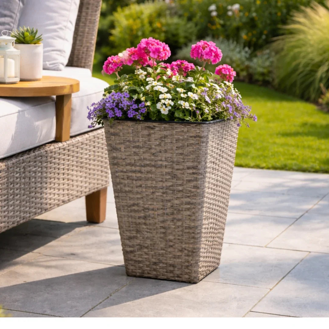 Grey Rattan Effect Tall Planter (45cm)
