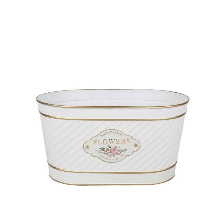 Discover the White Flowers Badge Oval Zin Planter at Bristow Direct