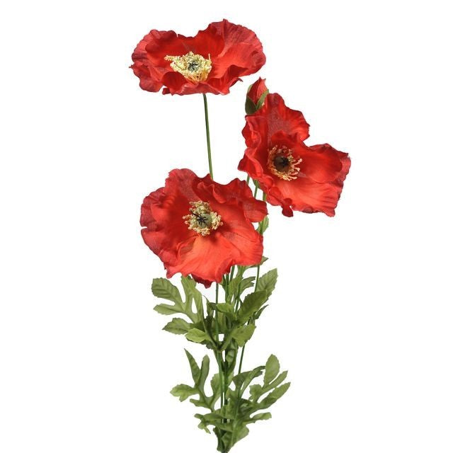 Red Poppy 3 Heads 2 Buds