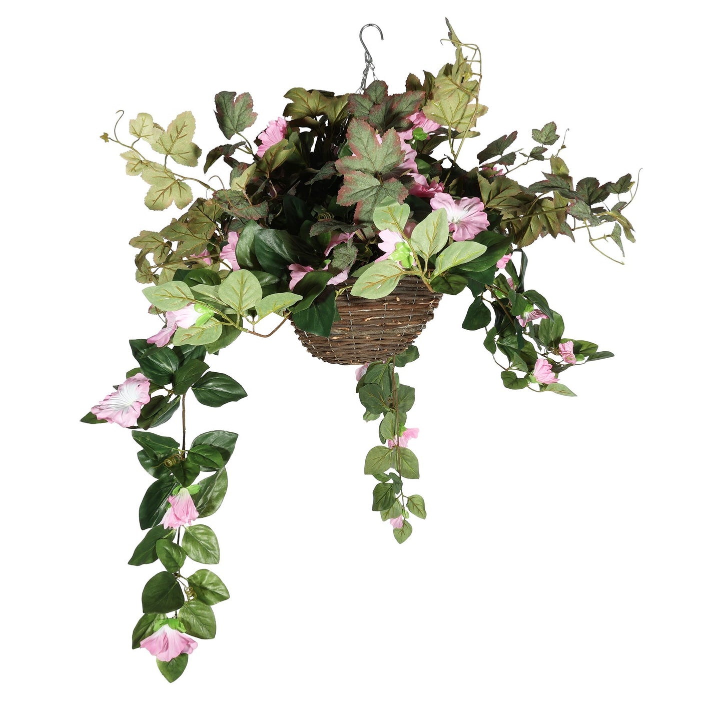 Pink Petunia Hollyhock Hanging Basket