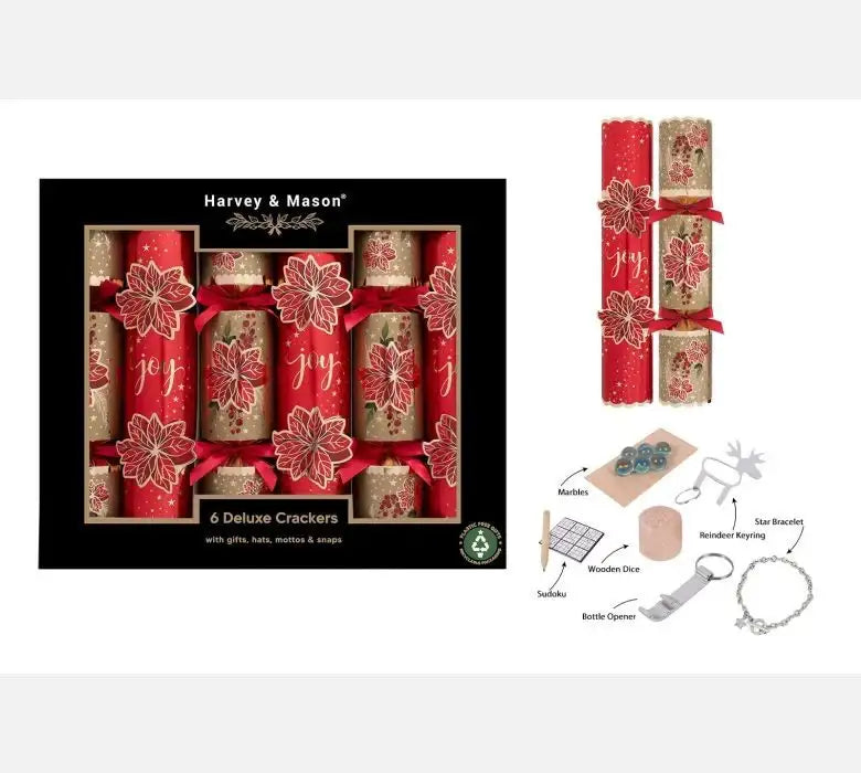Red and Gold Deluxe Poinsettia Crackers (13.5 Inches)