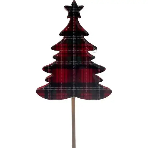 Red Tartan Star Topped Christmas Tree Pick