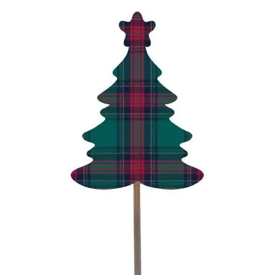 Green and Red Tartan Star Topped Christmas Tree Pick