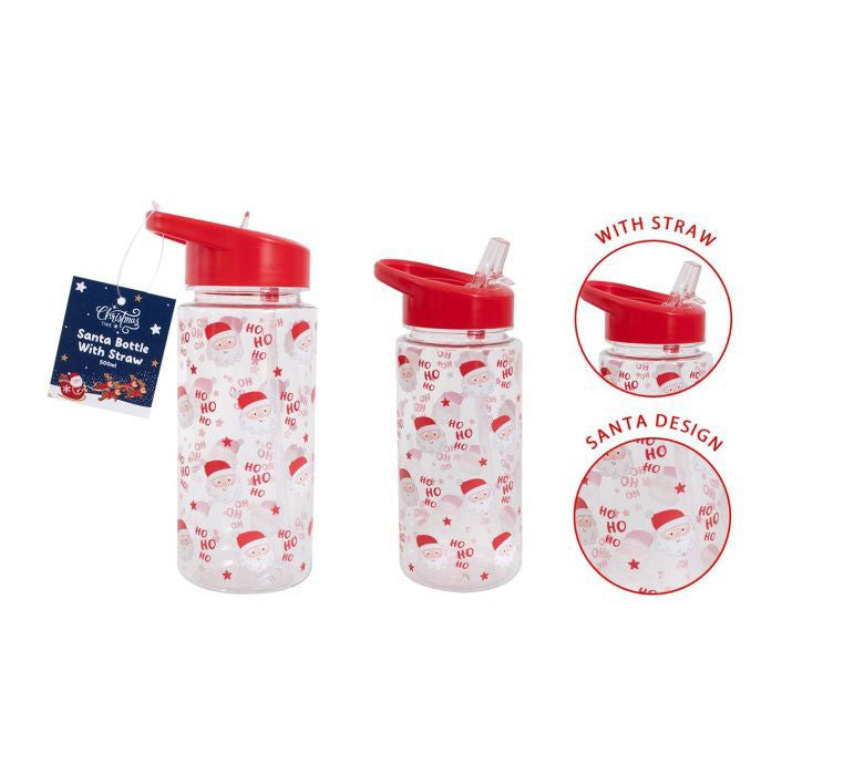 Red Ho Ho Ho Santa Bottle with Straw