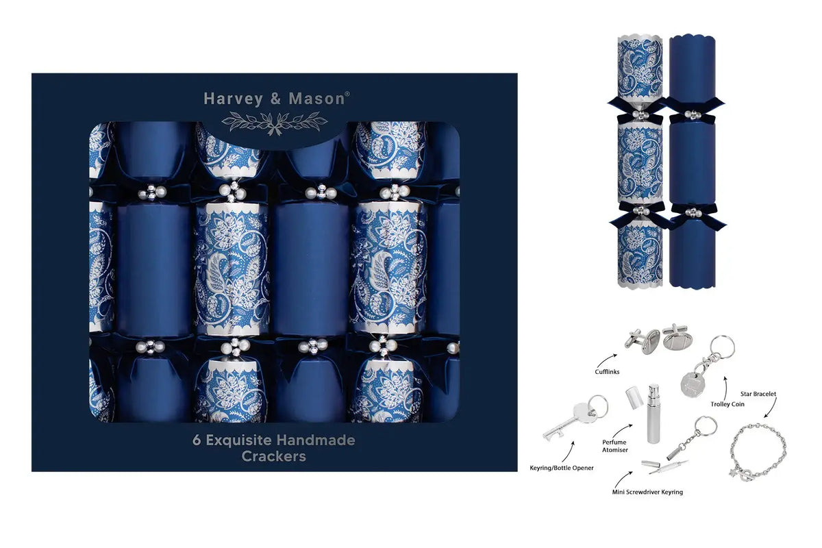 6 Premium Blue Paisley Crackers (13.5 Inch)