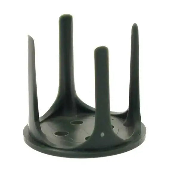 Dark green plastic plant support stake with multiple upright prongs for garden use