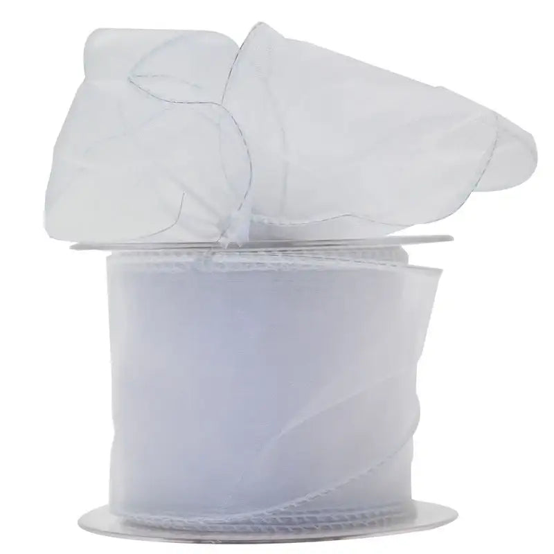White sheer organza ribbon spool for gift wrapping and home décor accents