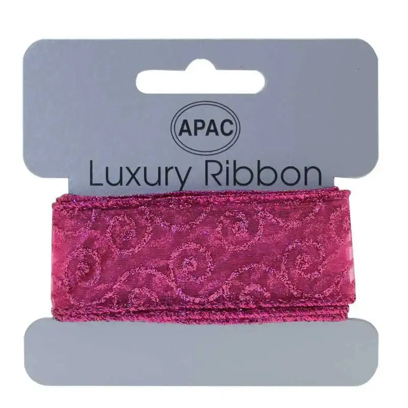 Hot Pink With Glitter Swirls Ribbon (30mm X 2m)