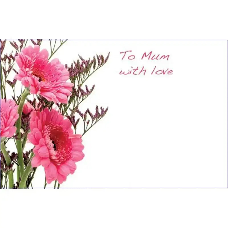Pink gerbera daisy Mother's Day card with 'To Mum with love' text, perfect gift for mom