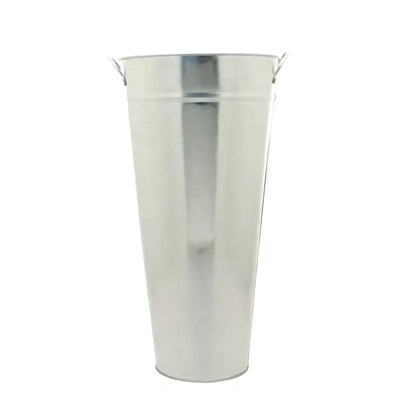 Tall silver metal bucket with handles, perfect for home décor or gifting