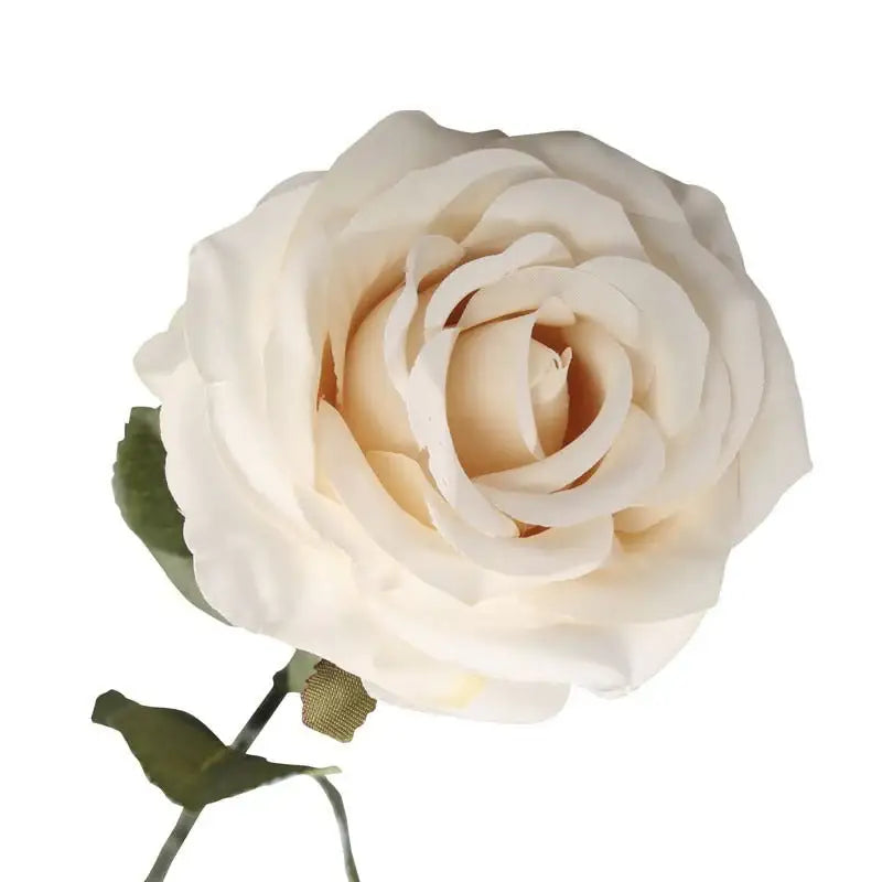 Elegant white artificial rose with green leaves, perfect for home décor and gift occasions