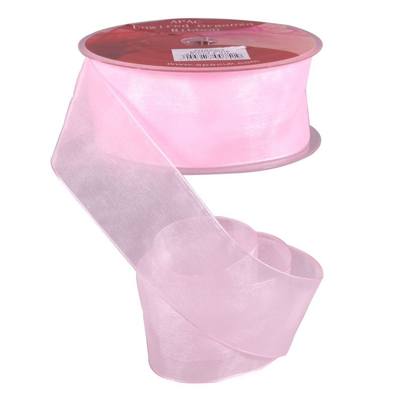 Discover the Baby Pink Woven Edge Organza 38mm at Bristow Direct