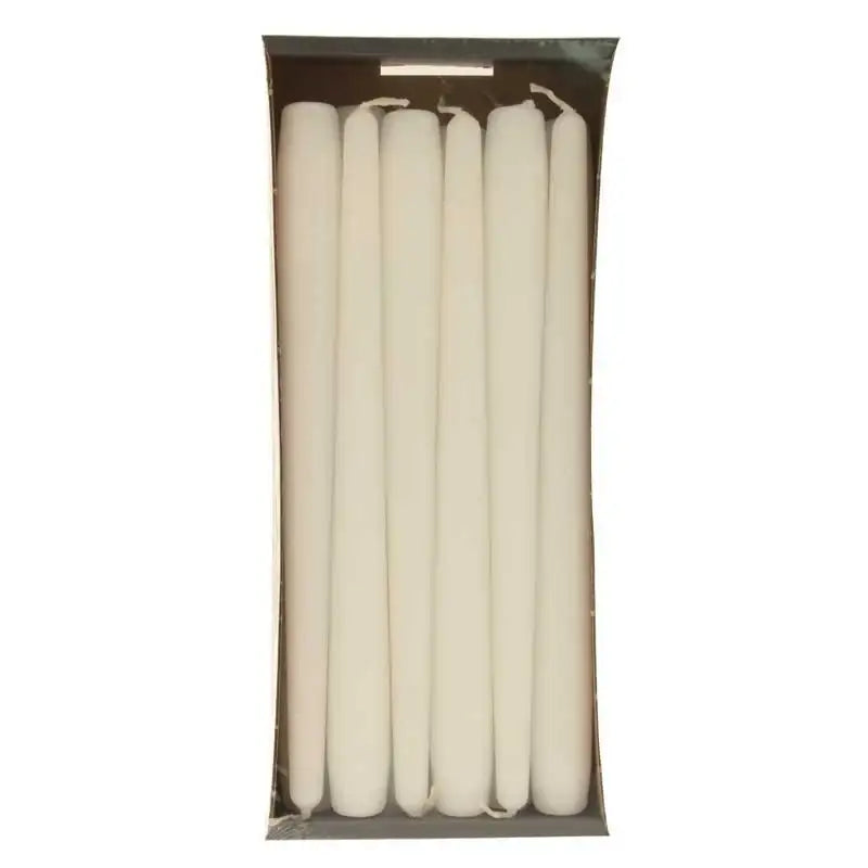 White taper candles in box, perfect for home décor and celebrations