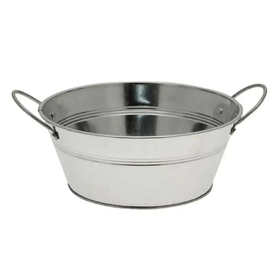 Galvanized metal bucket with dual handles, ideal for home décor or gifting
