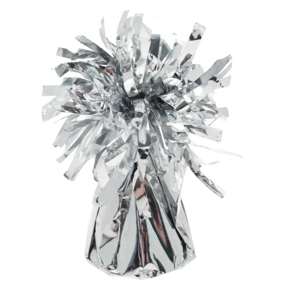 Shiny silver foil party pom pom decoration for birthdays, weddings, and celebrations