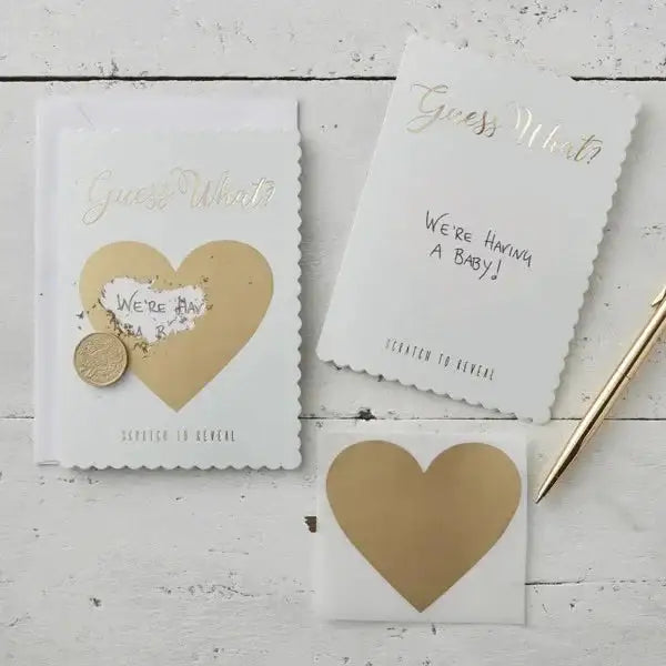 Mint and Gold Guess What Scratch Greeting Cards - Scratch and Reveal