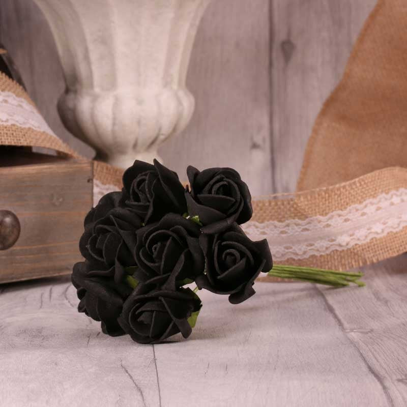 Discover the Bunch of 8 Black Foam Tea Rose Bud at Bristow Direct