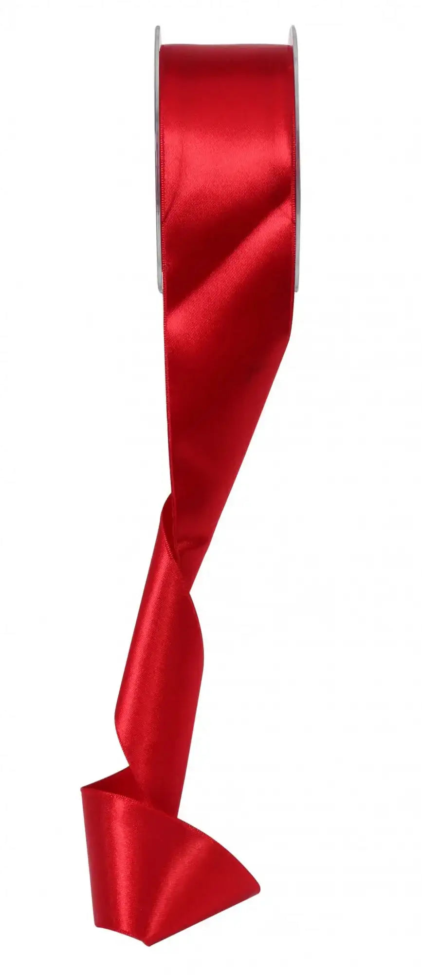 Red satin ribbon on spool for gift wrapping and home décor accents
