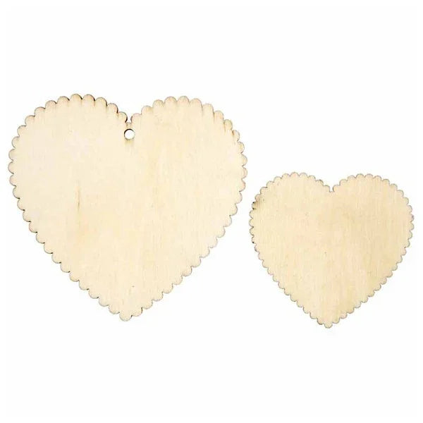 Wooden veneer hearts with waved edges - 12pc