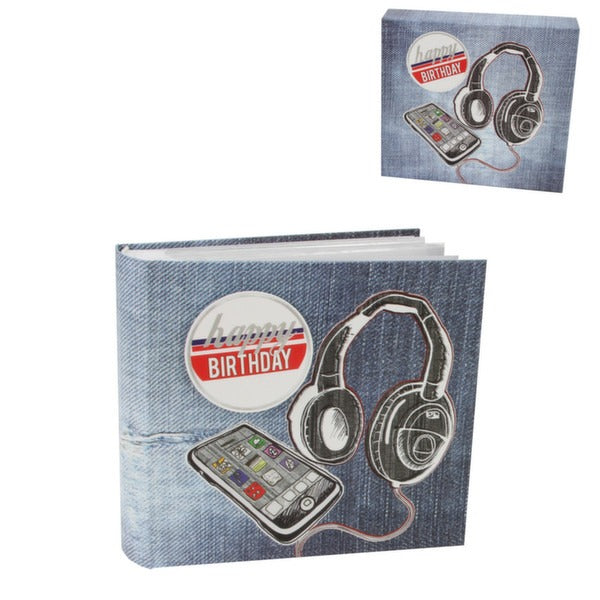 Trendy Denim & MP3 player design \'Happy Birthday\' Photo Album