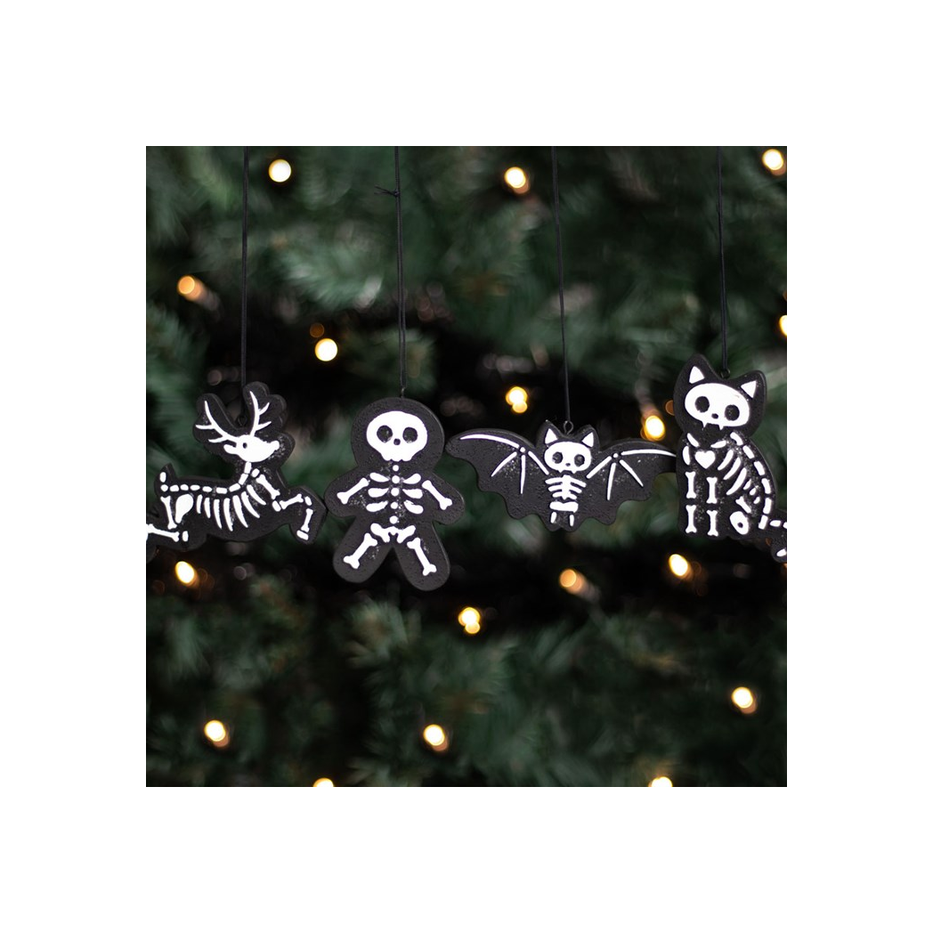 Set of 4 Black Creepy Skeleton Cookie Ornaments