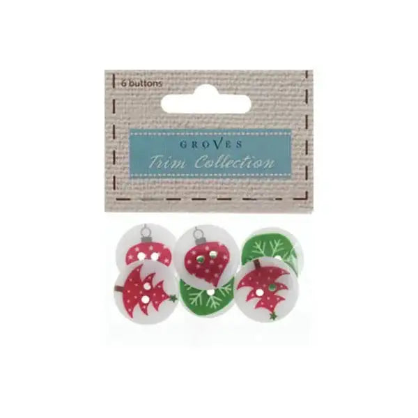 Christmas Tree Buttons Packs Of 6 In 3 Designs 15mm