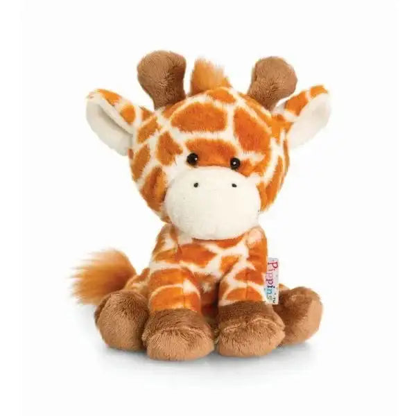 Cute plush giraffe toy with brown spots and soft beige accents, ideal gift for kids