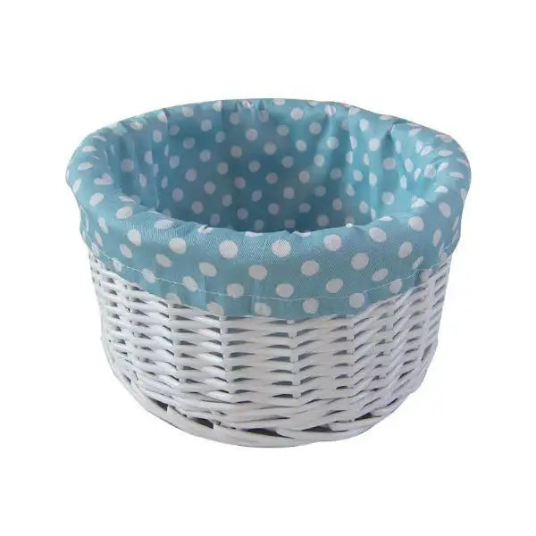 Painted wicker basket with blue polka dot lining - (23 x14cm)