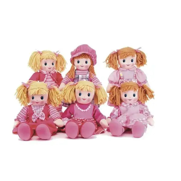 Adorable pink-themed dolls in matching outfits, perfect for birthday gifts or kids' playtime decor