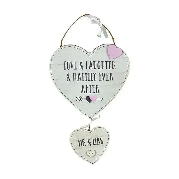 Love Story Hanging Double Hearts - Mr and Mrs