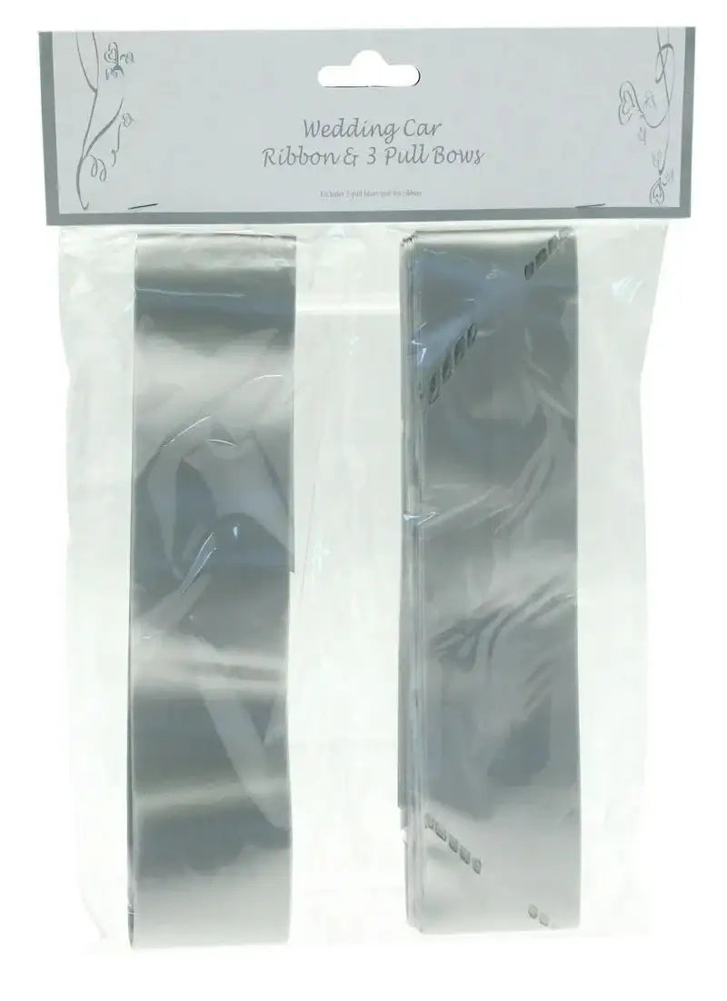 Silver Wedding Car Ribbon and 3xBows