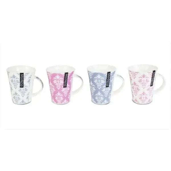 12oz New Bone China Patterned Mugs (Assorted Colours)