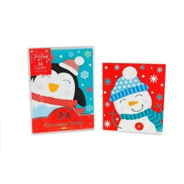 Mini Cute Cards Snowman and Penguin 24pk