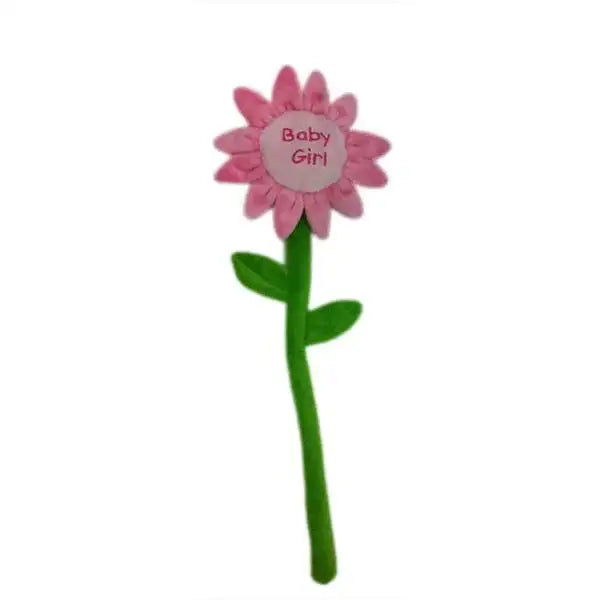 Pink plush flower toy with 'Baby Girl' text on petals, gift for newborn celebration