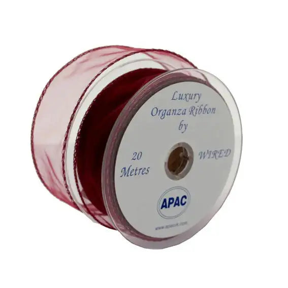 30mm x 20m Burgundy Wired Chiffon Ribbon