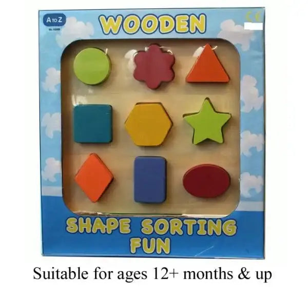Wooden shape sorting toy set with colorful geometric blocks, educational gift for toddlers