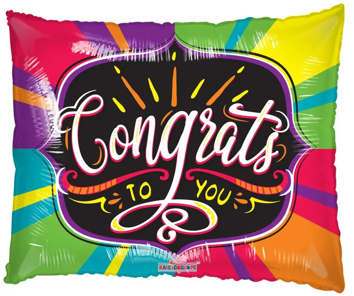 Colorful congratulations balloon with 'Congrats to You' message and rainbow design