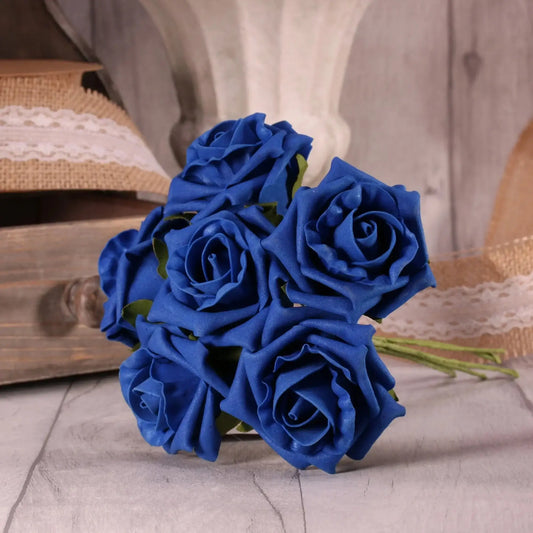 Bunch of 6 Royal Blue Foam Tea Rose