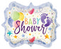 Colorful baby shower foil balloon with footprints, stars, hearts, and balloons for celebration decor