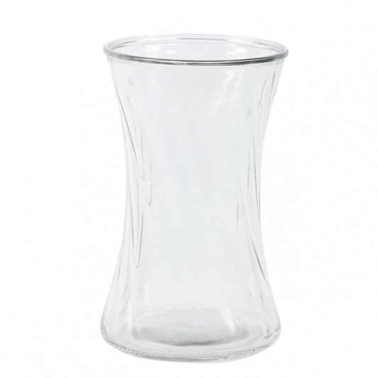 Clear glass flower vase with curved silhouette for home decor