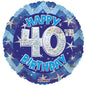 Blue Holographic Happy 40th Birthday Balloon (18 inch)