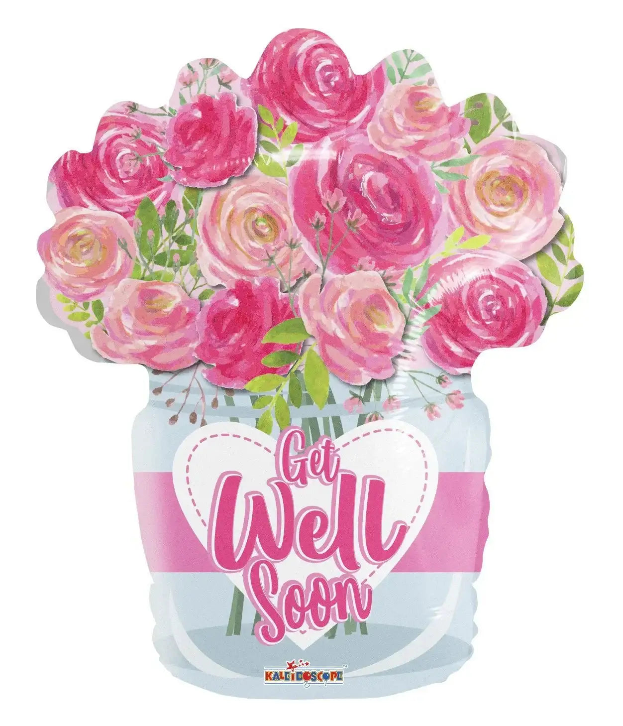 Get Well Soon balloon with pink roses in mason jar, perfect gift for recovery celebrations