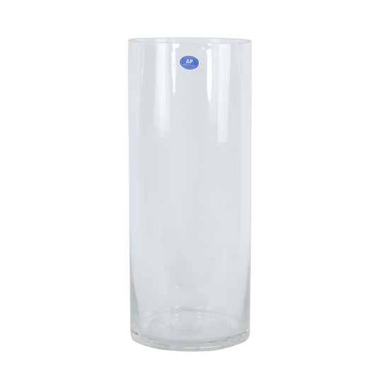 Clear glass cylinder vase, ideal for floral arrangements or modern home decor