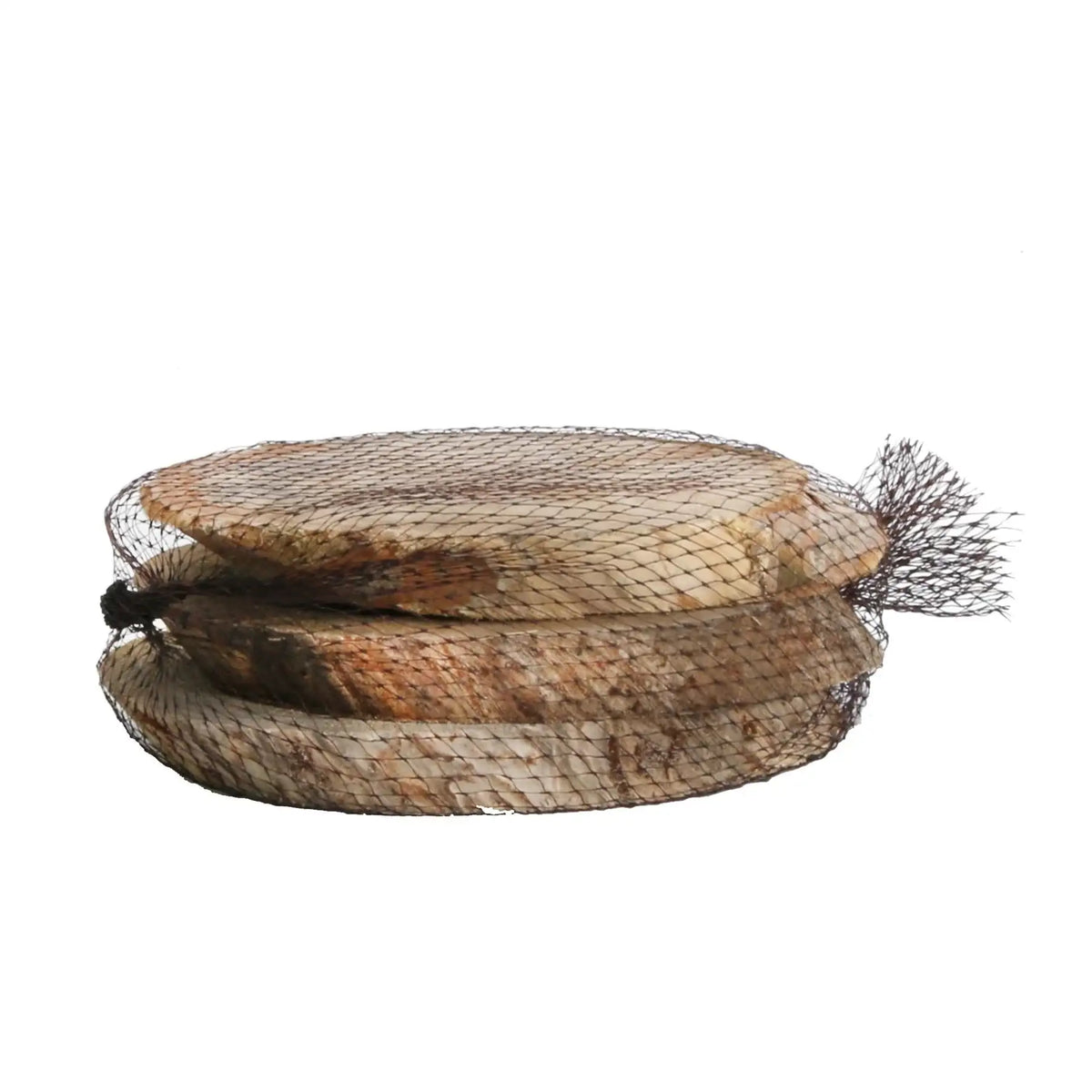 Rustic wooden slice coasters in mesh bag, natural home décor for gifts & celebrations