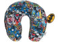 Batman comic strip travel neck pillow with black and yellow logo tag