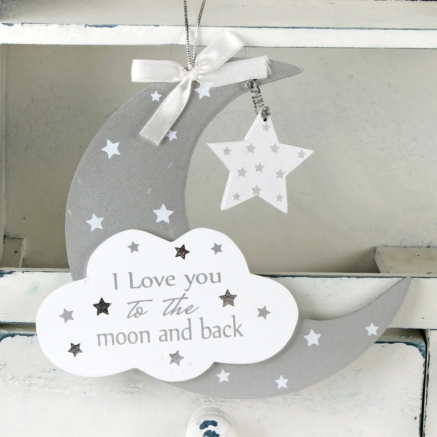 'I love you to..' Moon &amp; Star Hanging Plaque