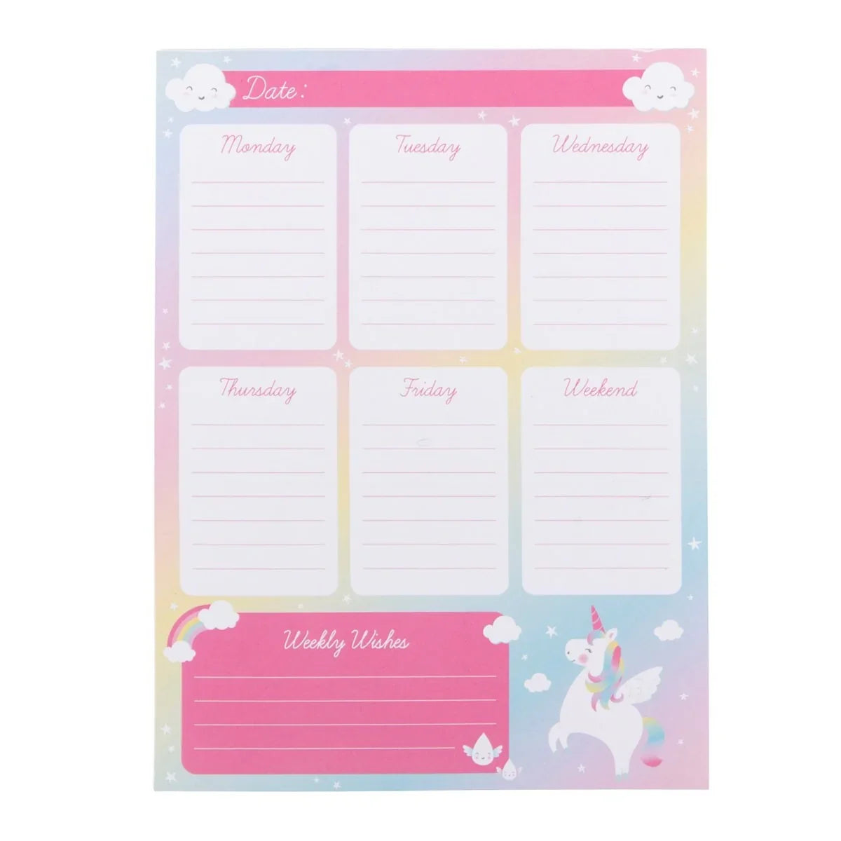 Rainbow Unicorn Weekly Planner Pad